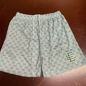 EE Mens Green White Elastic Waist Pockets Drawstring Basic Shorts Size Large